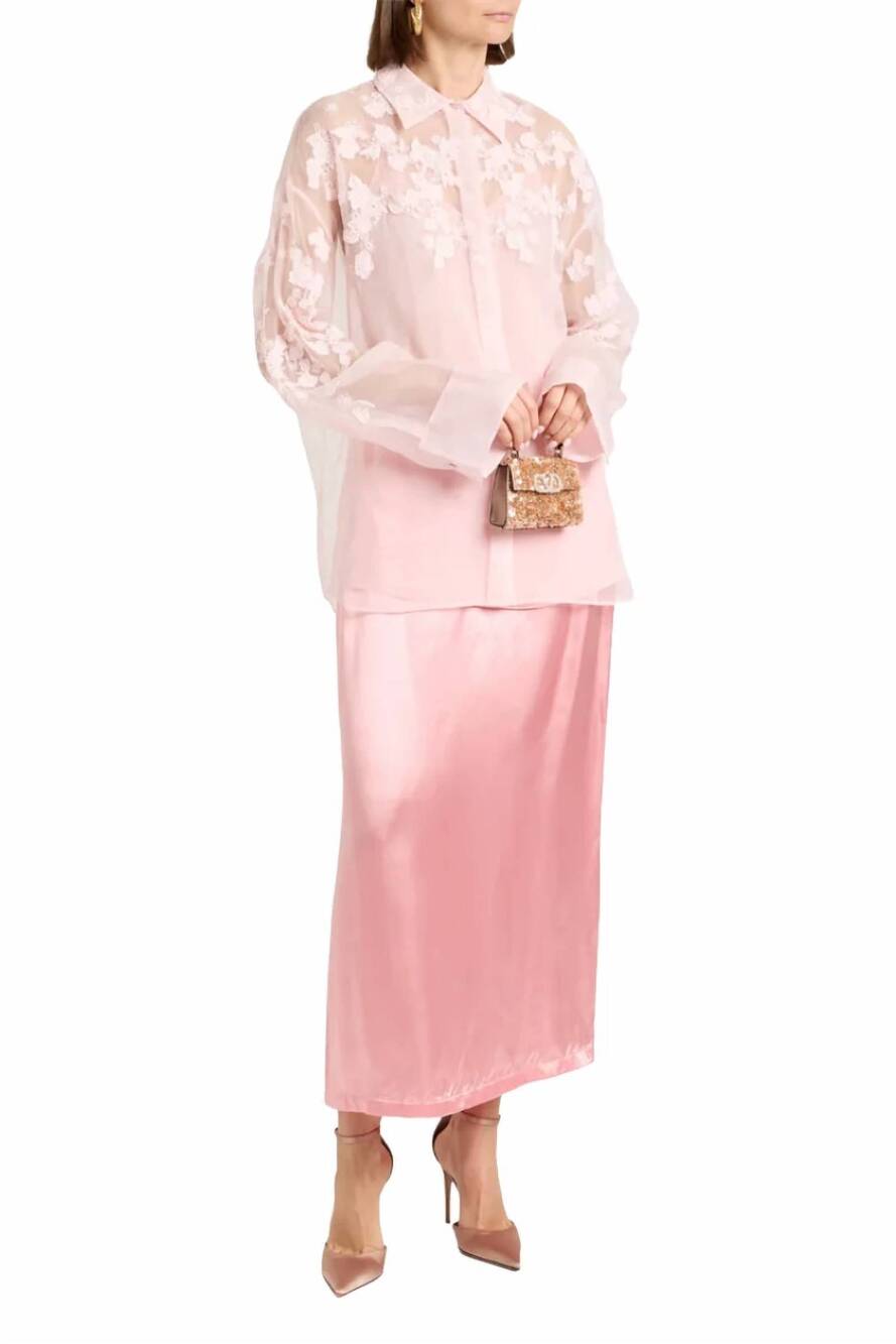 NEW VALENTINO GARAVANI embellished silk chiffon shirt in taffy